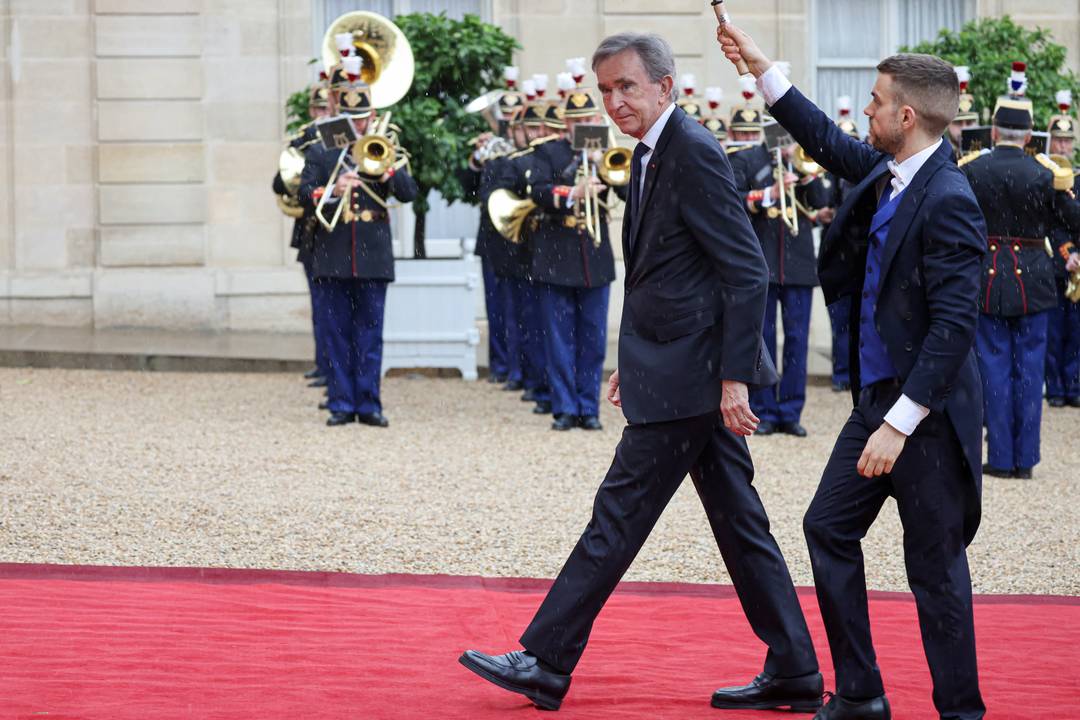 Bernard Arnault arrives at the Élysée Palace before an official dinner with the French and Brazilian presidents in Paris, June 5, 2025.