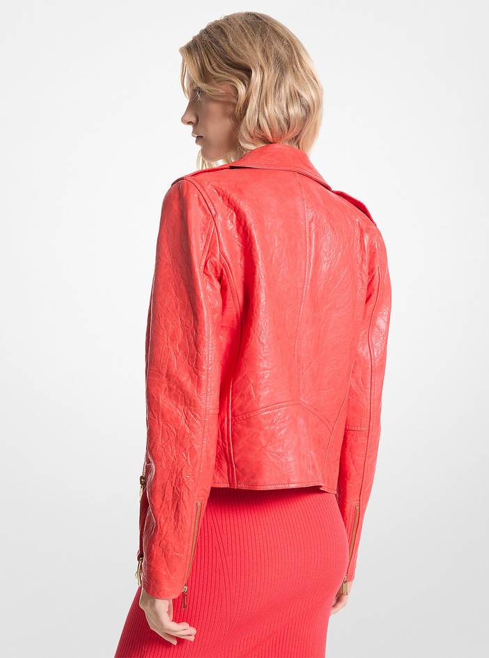 MK Crinkled Leather Moto Jacket | Michael Kors
