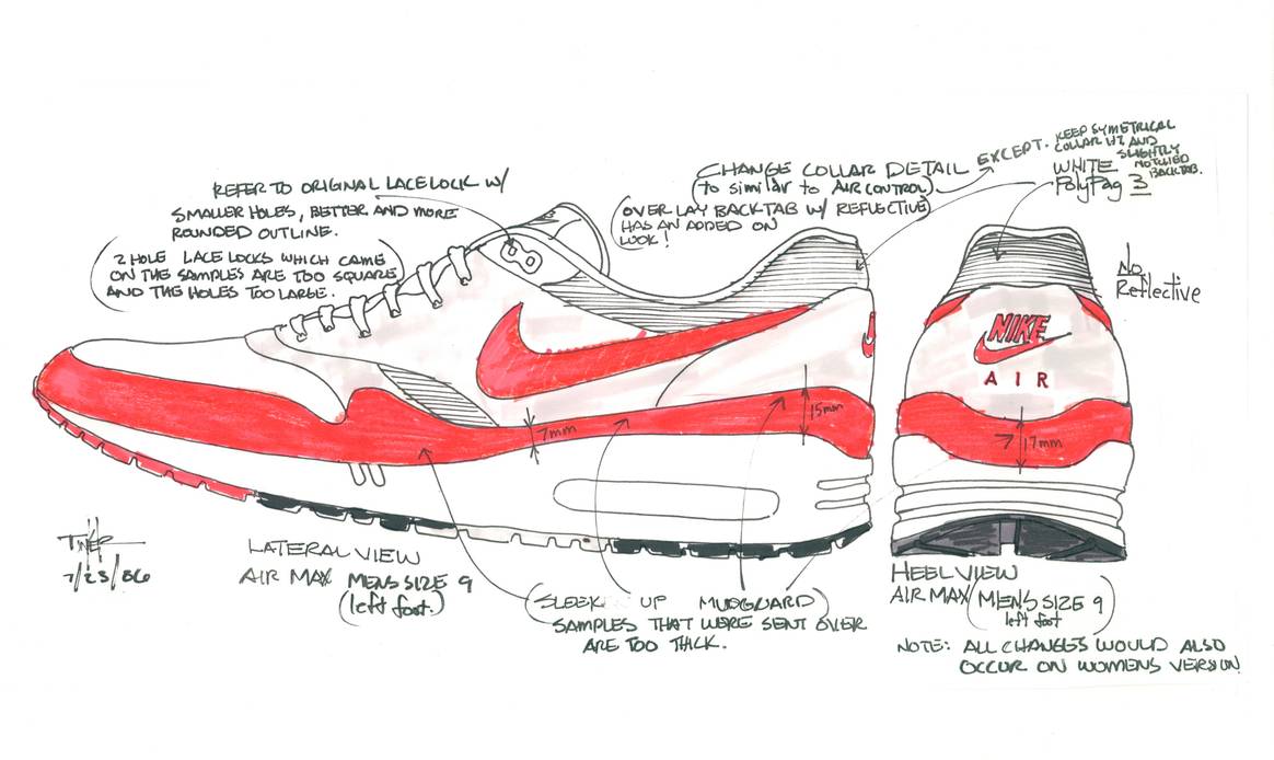 Sketch of Air Max, Tinker Hatfield, 1986.