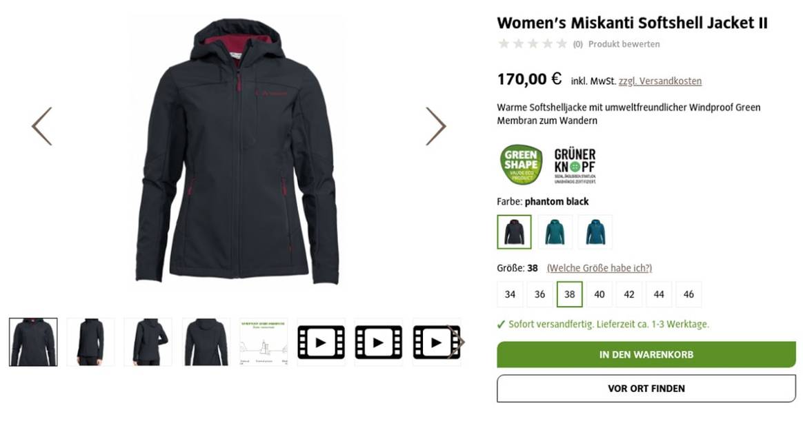 Bild: Vaude Onlineshop Screenshot
