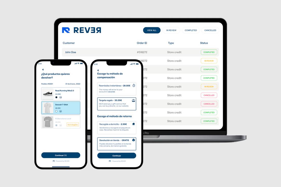 Front-end y Back-end de la plataforma de gestión de devoluciones de Rever.