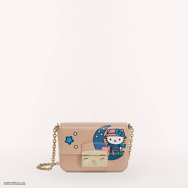 Metropolis Crossbody Mini Toni Geranium Pink Ares Textured Leather With Hiking Hello Kitty Print Woman | Furla