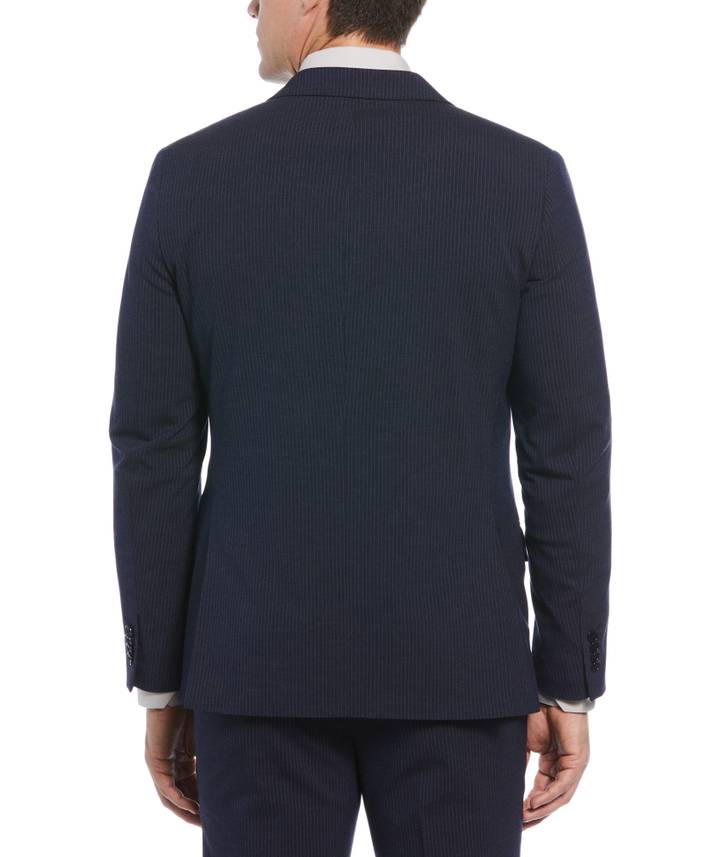Men's Slim Fit Double Breasted Pinstripe Suit Jacket in Navy/Blue, Size 42 | Regular, Polyester/Rayon/Spandex | Perry Ellis