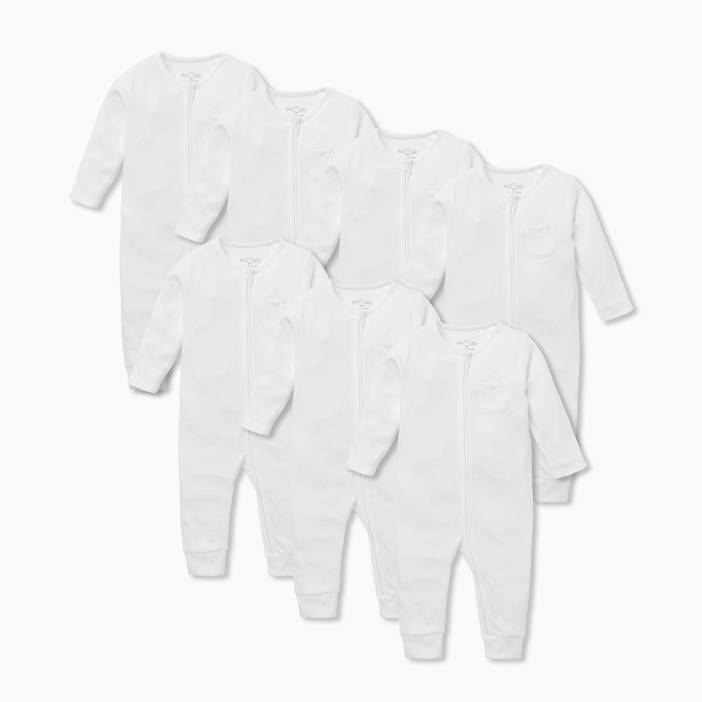 Clever Baby Zip Baby Sleepsuit 7 Pack, Baby Boy/Baby Girl, Grey, Allergy Friendly Organic Cotton | Mori