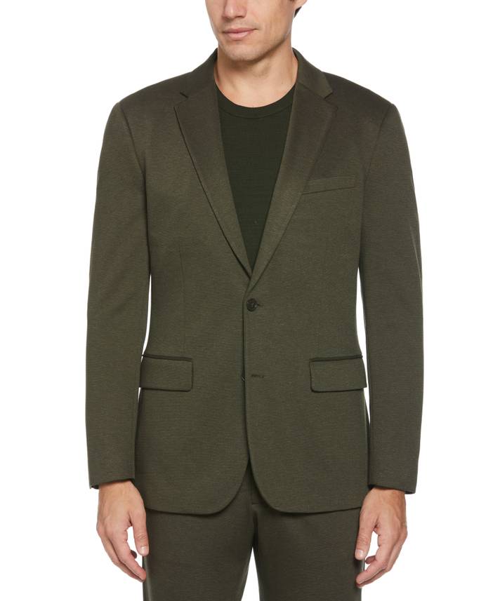 Men's Slim Fit Two Tone Smart Knit Suit Jacket in Rosin/Green, Size 46 | Regular, Polyester/Nylon/Elastane, Solid | Perry Ellis