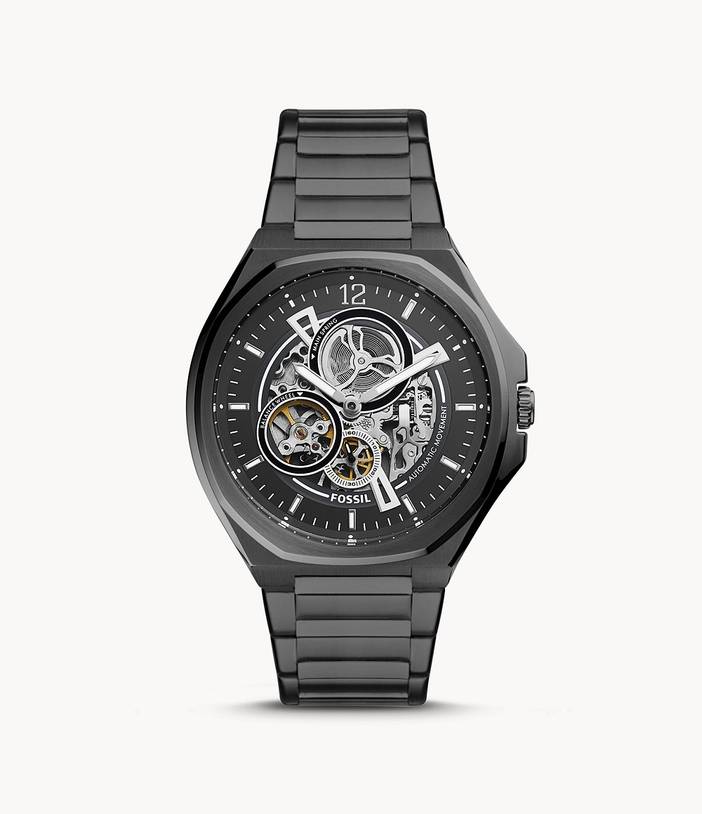 Evanston Automatic Black Stainless Steel Watch | Fossil Outlet