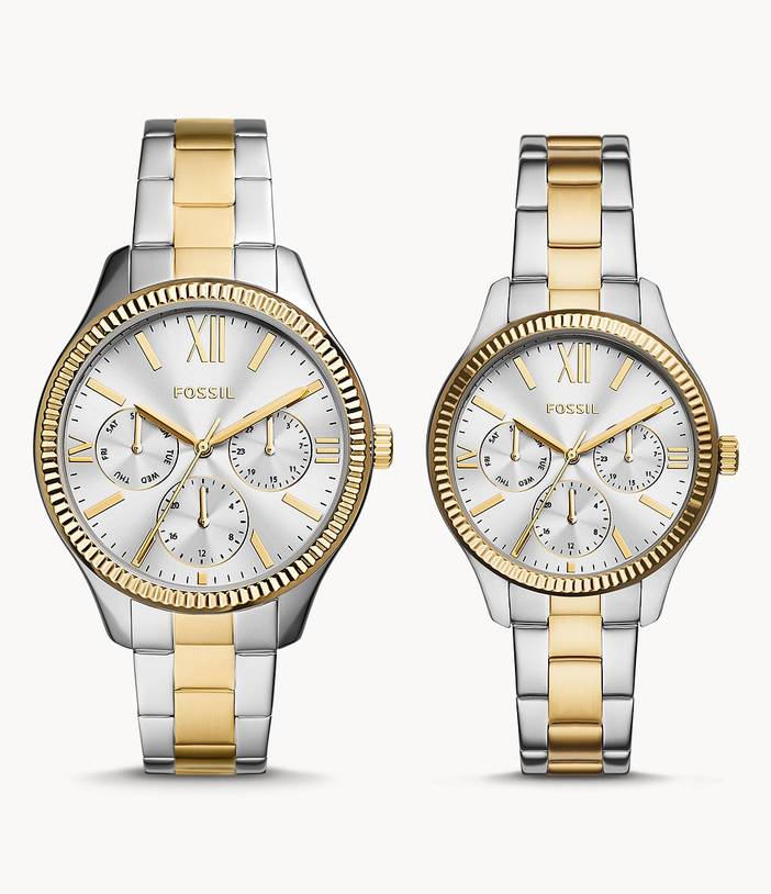His and Hers Multifunction Two-Tone Stainless Steel Watch Set | Fossil Outlet