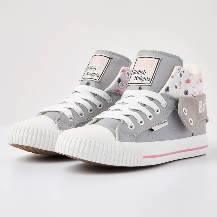 ROCO Hoge dames sneakers flamingo print - Licht grijs - maat 36 | British Knights