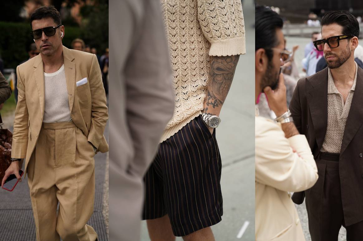 Artistas del crochet y el punto en Pitti Uomo. Imágenes: Chillaxing Road