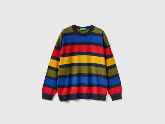 Benetton, Gestreifter Pullover Aus Einer Mischung Aus Baumwolle Und Wolle, größe 2XL, Bunt, male | United Colors of Benetton