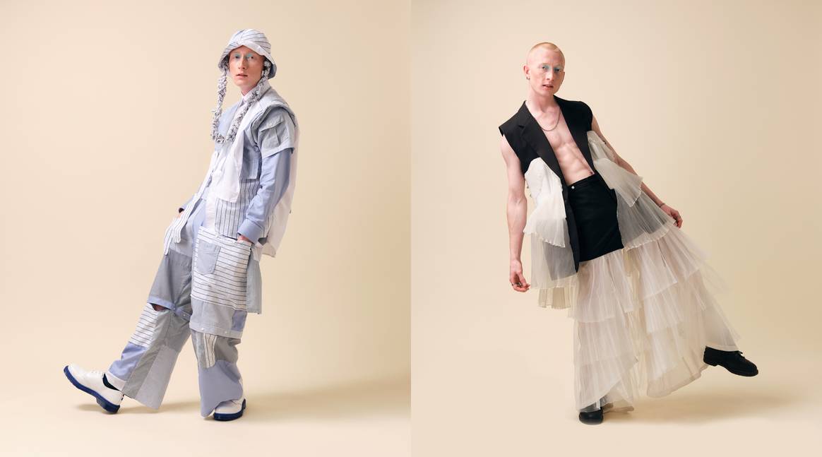 A look from the emerging designers' upcycling range for LFW AW23. Image courtesy of the Graduate Fashion Foundation.