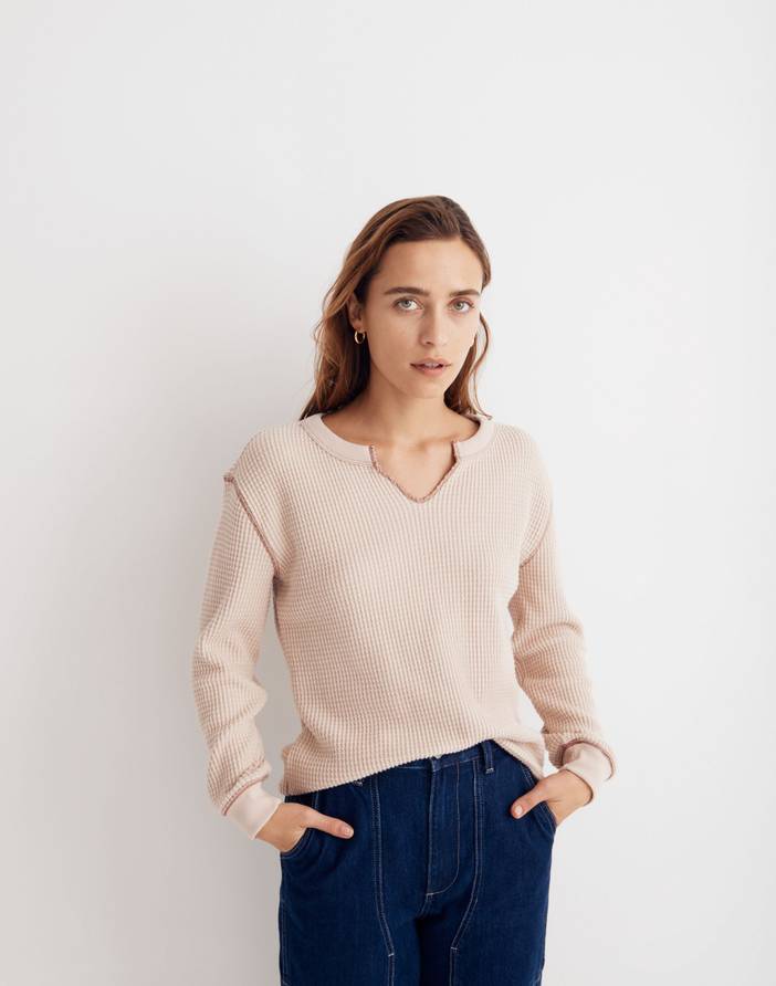 Waffle Split-Neck Crop Tee | Madewell