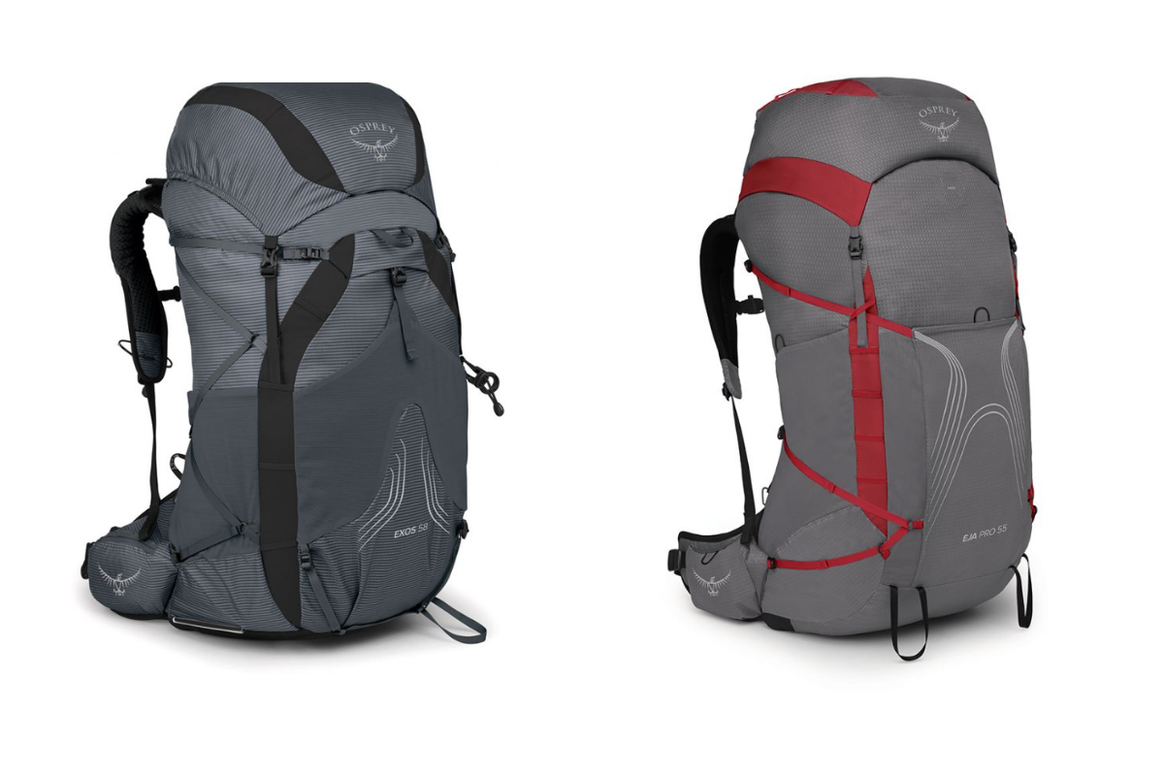 Picture: Osprey, on the left with the Exos series and on the right with the Eja series; courtesy of the brand