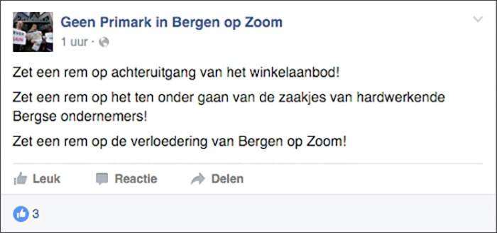 ‘Primark naar Bergen op Zoom’-actie op Facebook krijgt duizenden likes