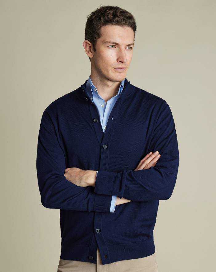 Men's Charles Tyrwhitt Merino Button Through Funnel Neck Cardigan | Charles Tyrwhitt