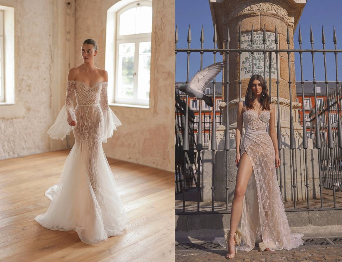 See-through beading at Liz Martinez (left) and Galia Lahav. Credit: Spotlight Launchmetrics