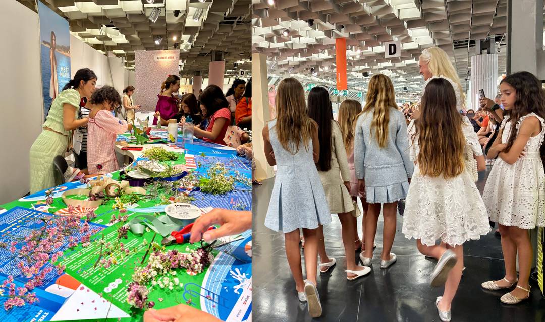 Atelier floral et défilé de fillettes au salon Pitti Bimbo, le 24 juin 2026.
