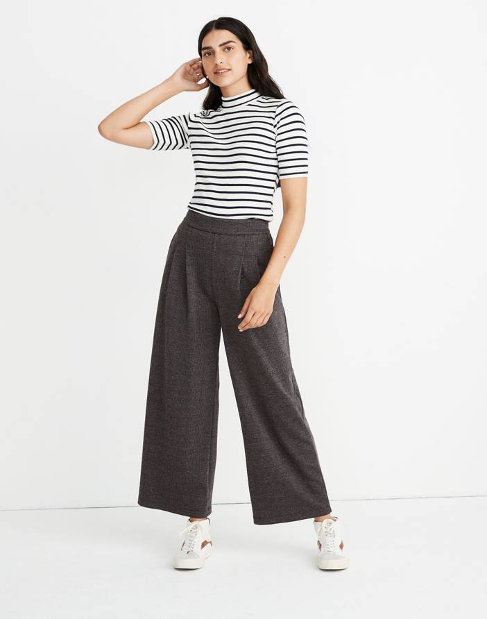 Pleated Pull-On Crop Pants in Glen Plaid | Madewell