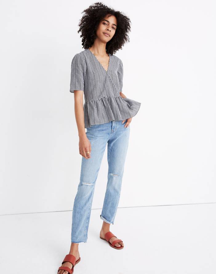 Crossover Peplum Top in Textured Gingham Check | Madewell