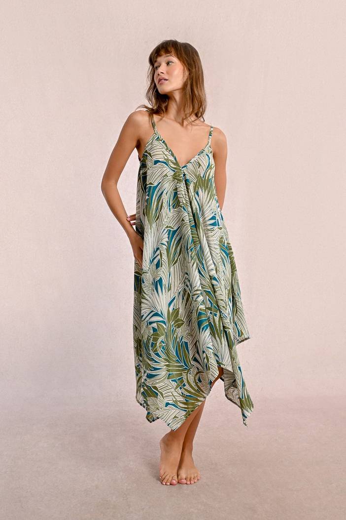 Robe asymétrique sur le bas, imprimé tropical | Molly Bracken