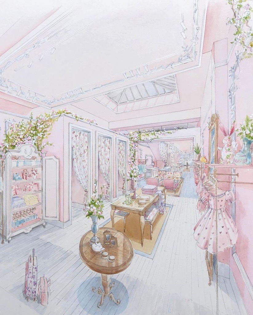 Image: LoveShackFancy illustrations of London store