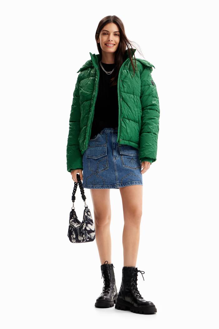 【希少】Desigual 刺繍入りダークグリーンジャケット 着物風　カーキ　L Textured quilted jacket | Desigual