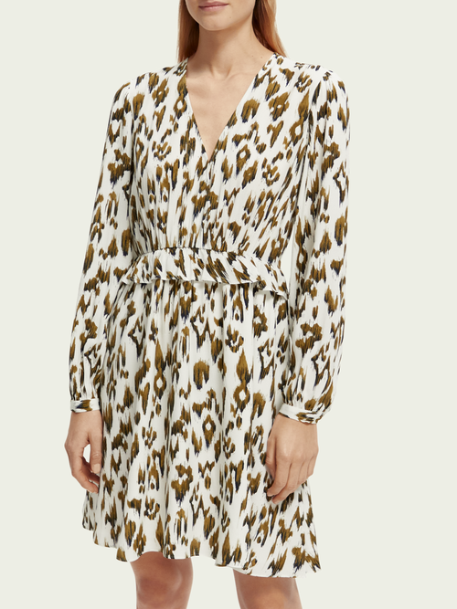 Mini-jurk met print, V-hals en lange mouwen | Scotch & Soda