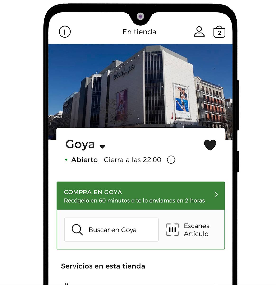 Photo Credits: Front-end de la renovada App de El Corte Inglés. Material de cortesía.