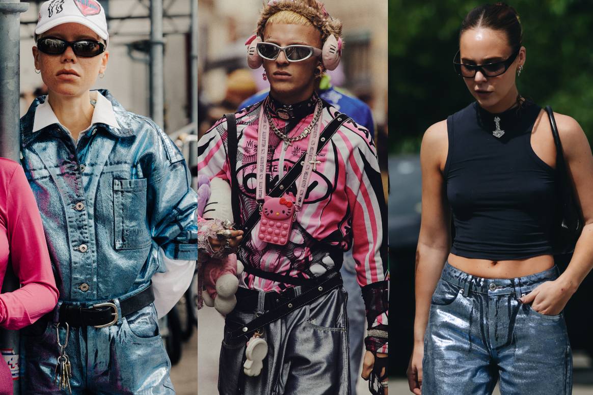 Schimmernde Denim-Looks. Fotos: Nick Leute (Links, Mitte) und Anastasia Fedoseeva /CPHFW (Rechts)