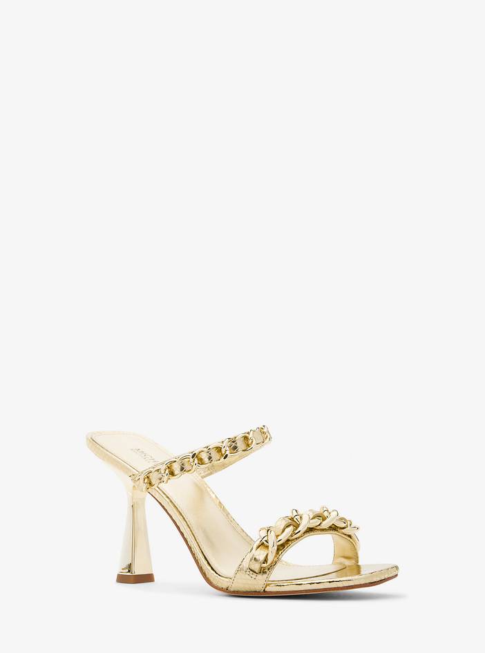 MK Clara Embellished Metallic Snake Embossed Leather Sandal | Michael Kors