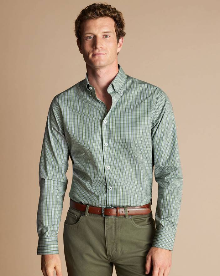 Men's Charles Tyrwhitt Button-Down Collar Non-Iron Checkered Oxford Dress Shirt | Charles Tyrwhitt