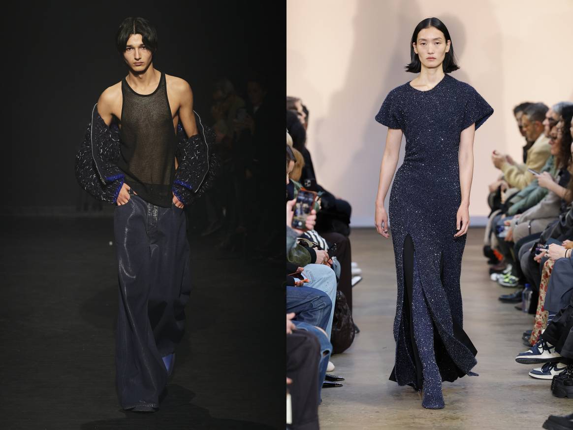 Deep blue glitter at Eckhaus Latta and Proenza Schouler during New York Fashion Week FW23. Image: Launchmetrics Spotlight