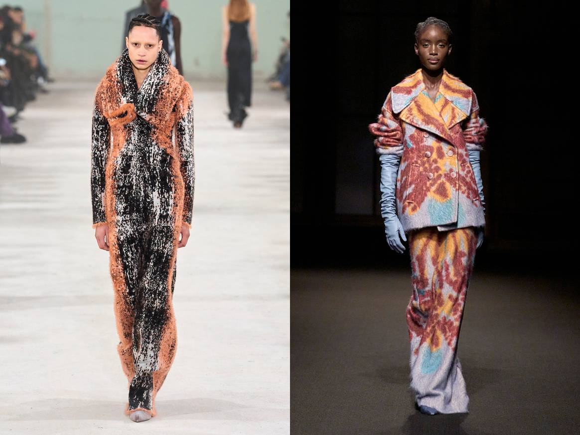 Y/Project H/W 23 Ready to Wear Show in Paris (links), Altuzarra H/W 23 Ready to Wear Show in New York (rechts). Bild: Launchmetrics Spotlight.