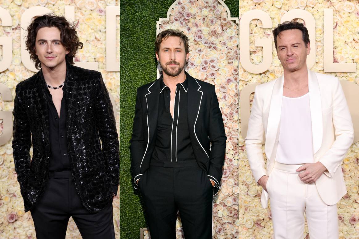 Timothée Chalamet in Celine Homme, Ryan Gosling in Gucci and Andrew Scott in Valentino.