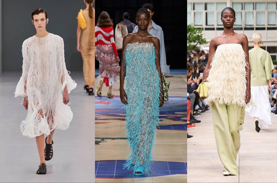 (v.l.n.r.) Federn bei Loewe, Bottega Veneta und Calcaterra