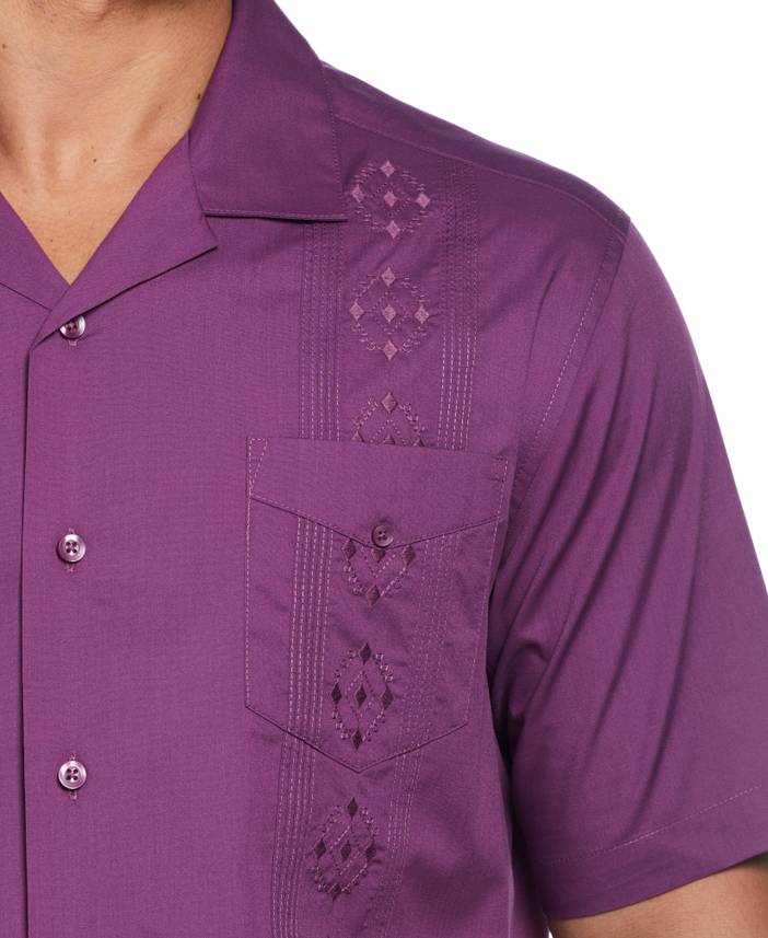 Men's Embroidered Camp Collar Guayabera Short Sleeve Shirt | Cubavera