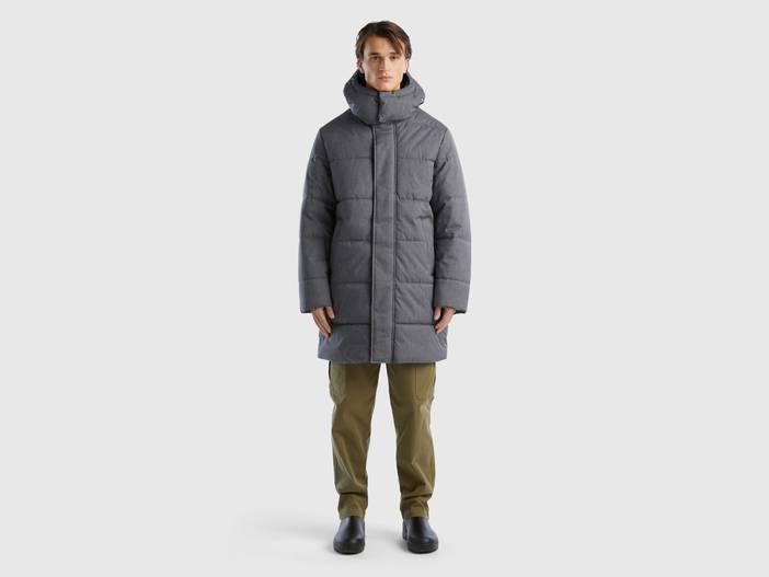 Benetton, Lange Daunenjacke Mit Abnehmbarer Kapuze, größe XXL, Grau, male | United Colors of Benetton