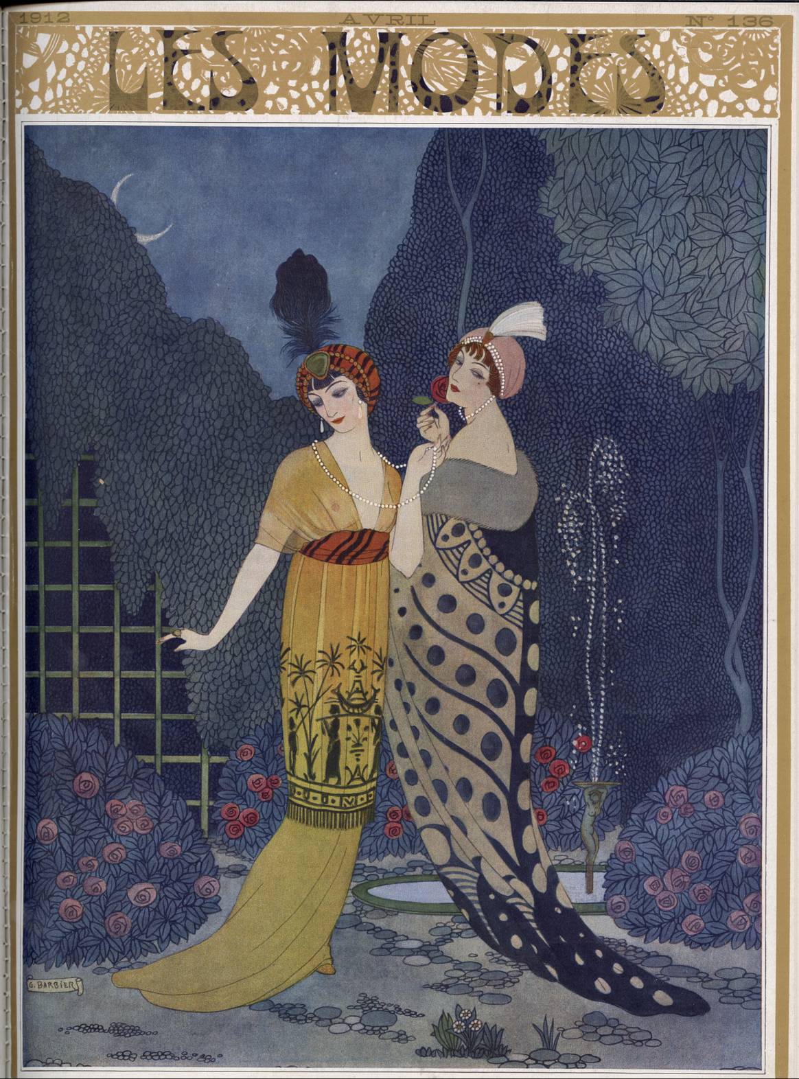 George Barbier — Couverture du magazine  Les Modes Avril 1912 Paris, Manzi, Joyant  et Cie, 1912 Héliogravure.
