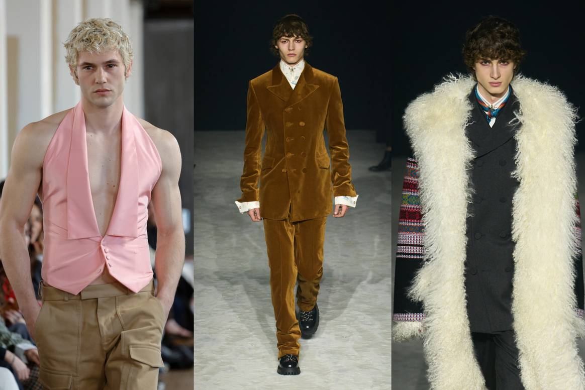 Illustrative catwalk images. Mans FW26 Menswear & Wooyoungmi FW26 - Menswear (2x).