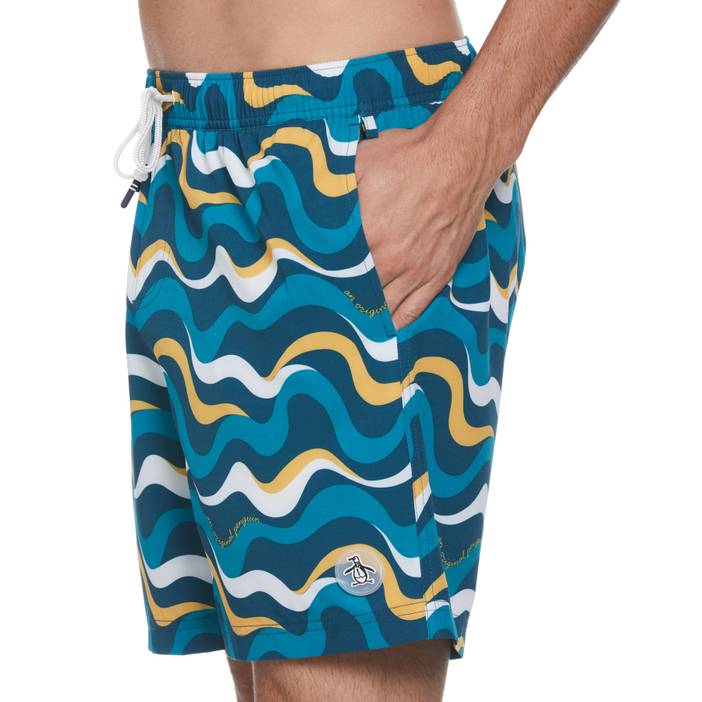 Men's Wave Print Swim Shorts | Original Penguin