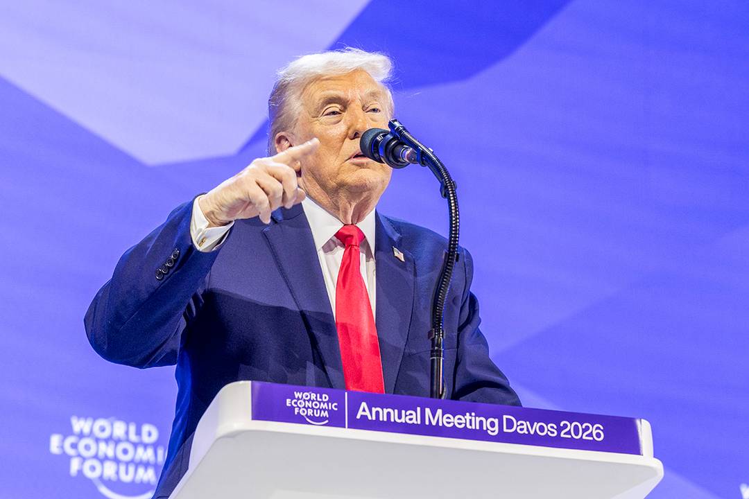 Il presidente degli Stati Uniti, Donald J. Trump, durante il suo intervento al World economic forum di Davos il 21 gennaio 2026.