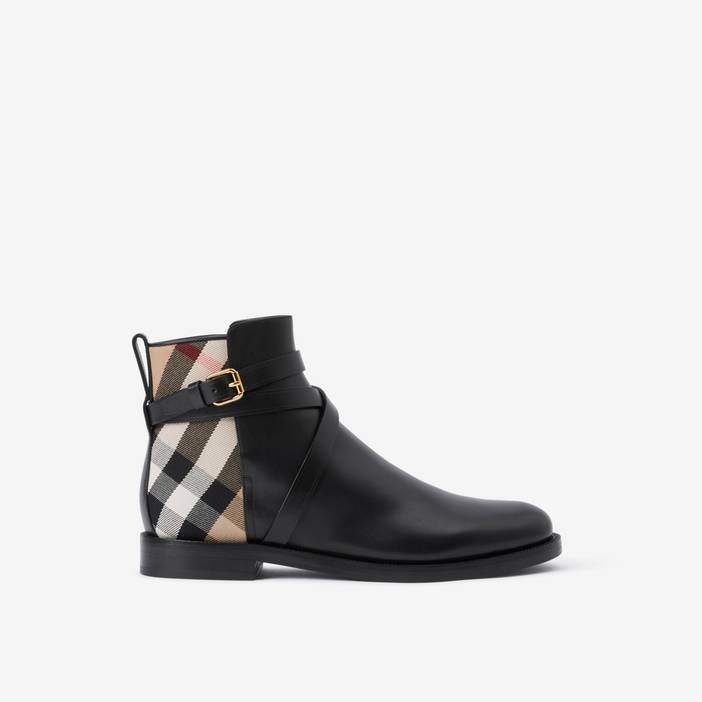 House Check and Leather Ankle Boots | Burberry