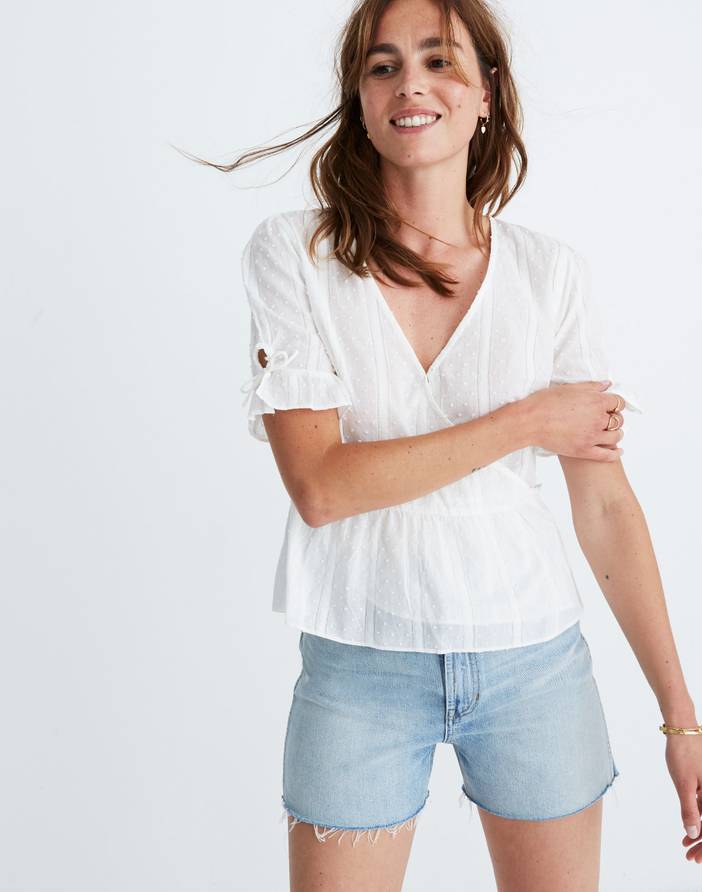 Tie-Sleeve Wrap Top in Swiss Dot | Madewell