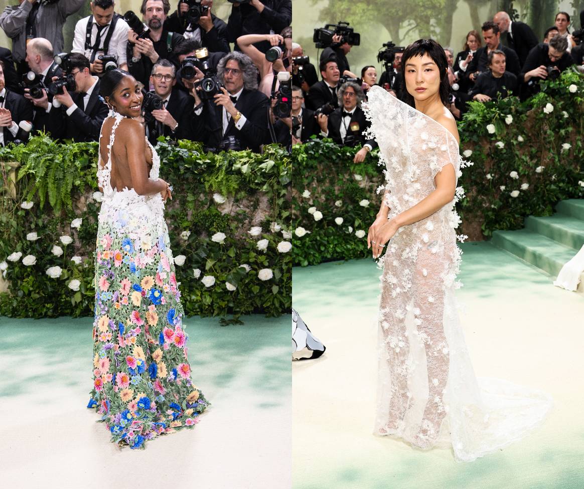 Ayo Edebiri and Greta Lee in Loewe.