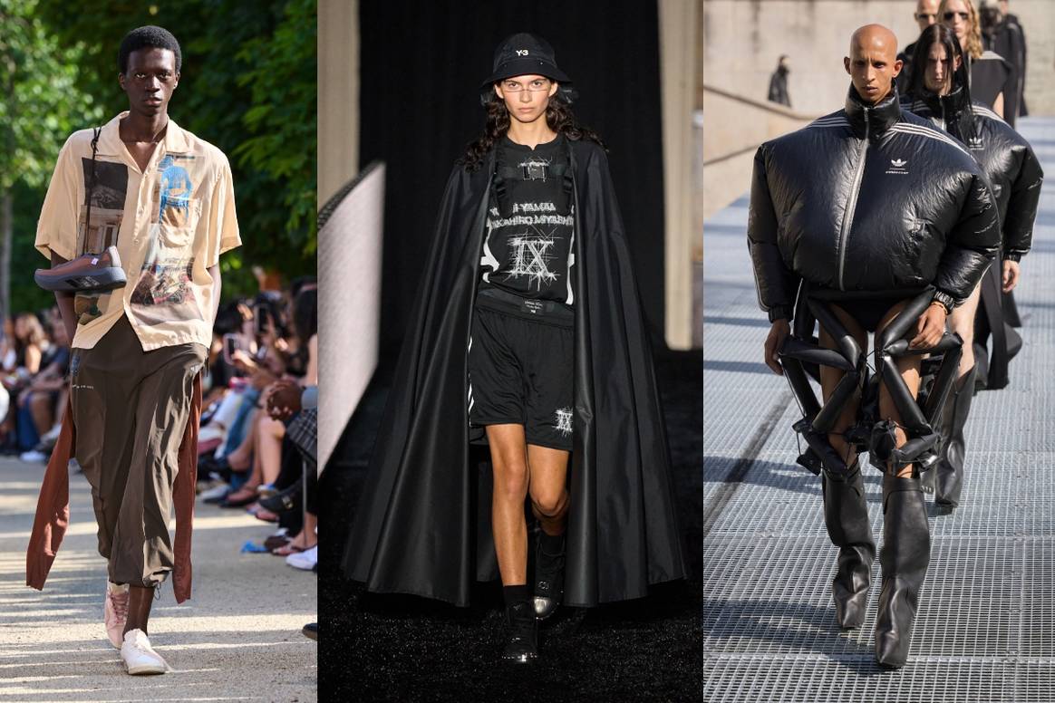 SS27-Kollektionen in Zusammenarbeit mit Adidas (v.l.n.r.) Song for the Mute, Y3 und Rick Owens