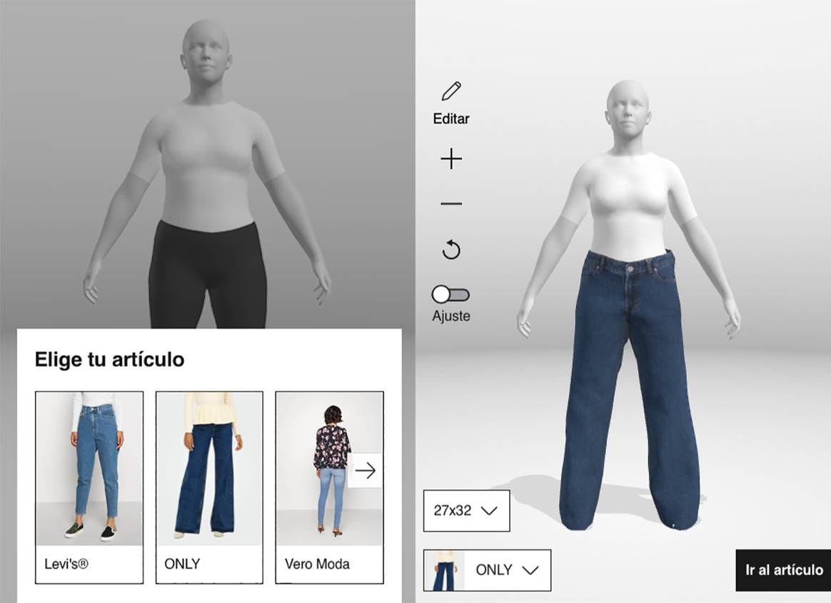 Créditos: Programa piloto de probador mediante avatares virtuales para la selección de vaqueros de Zalando. Fotografía de cortesía.