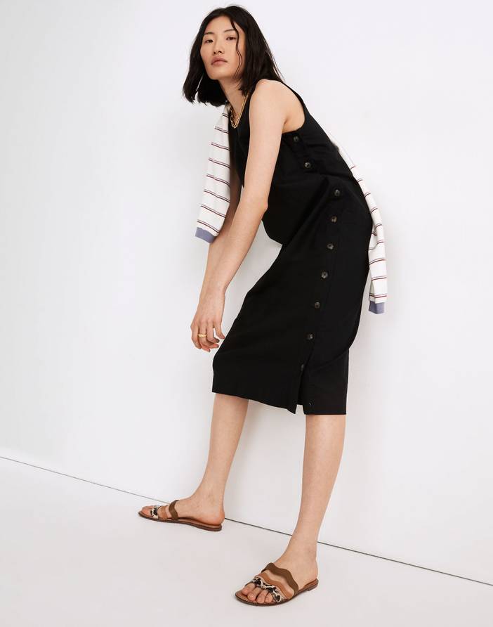Linen-Cotton Side-Button Midi Dress | Madewell