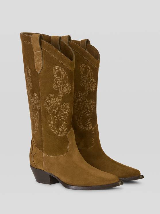 Stiefel Aus Veloursleder Mit Paisley-stickereien | Etro