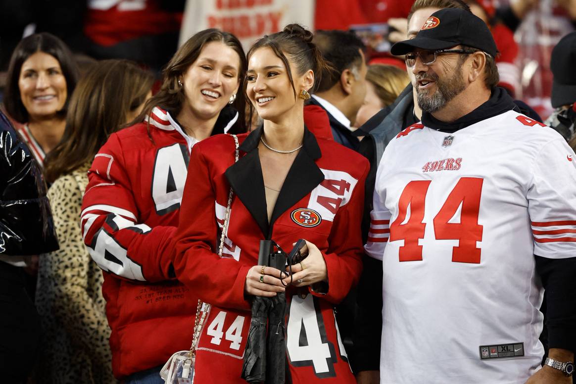 Kristin Juszczyk, wife of Kyle Juszczyk #44 of the San Francisco 49ers looks on before the NFC Divisional Playoffs between the Green Bay Packers and the San Francisco 49ers at Levi's Stadium on January 20, 2024 in Santa Clara, California.