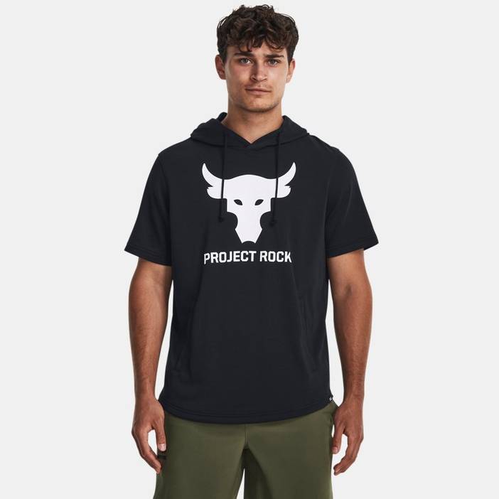 Herren Project Rock Kurzarm-Hoodie aus French Terry Schwarz | Under Armour